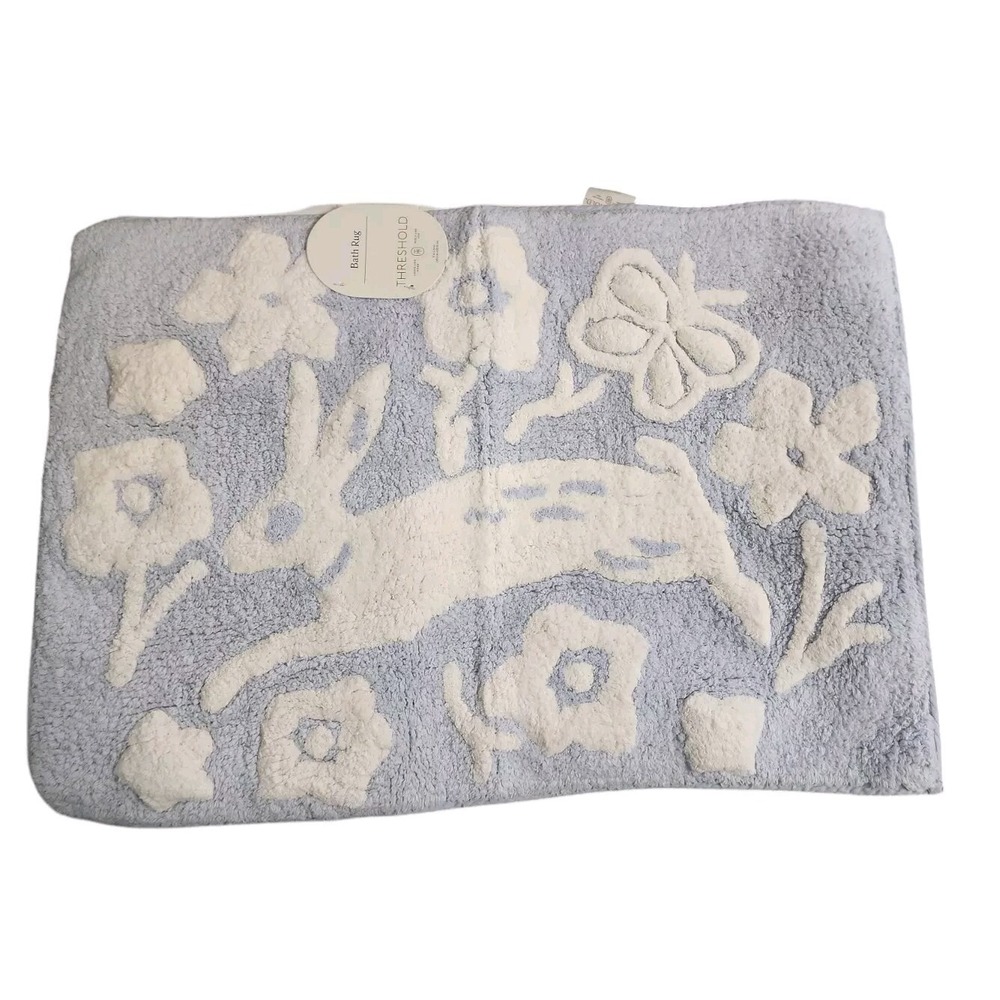 Threshold Bunny Rabbit Blue & White Cotton Bath Rug, 17" x 24" Accent Bath Mat